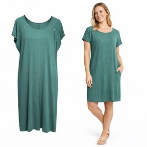 Three Little Tots Green Modal Hospital Dress | Snap Shoulder Detail